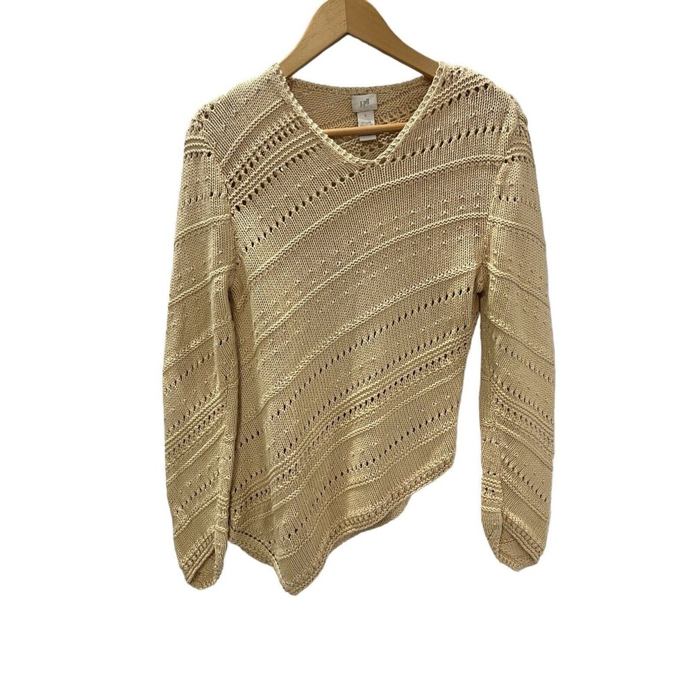 JJill VTG Small Oatmeal Linen Cotton Knit Pullover Asymmetrical Hem Sweater‎